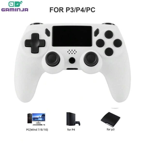 GAMINJA P47 وحدة تحكم لاسلكية، متوافقة مع P4/P4 Slim/P4 Pro/PC، اهتزاز مزدوج، مكبر صوت، جيروسكوب 6 محاور، مقبس سماعة الرأس، لوحة لمس