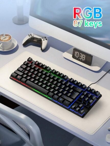 لوحة مفاتيح ميكانيكية للألعاب بإضاءة RGB خلفية قطعة واحدة K87Pro، لوحة مفاتيح سلكية مدمجة 87 مفتاح بغشاء