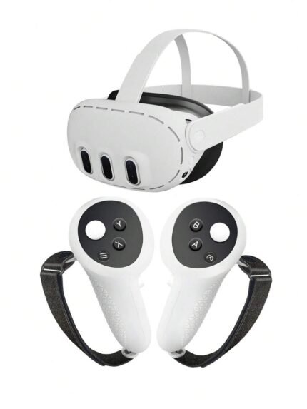 1 طقم غطاء واقي من السيليكون لنظارة Oculus Quest 3 VR + 2 كم سيليكون للتحكم + 2 غطاء عصا التحكم، إكسسوارات Oculus Quest 3 VR مضادة للسقوط والغبار والخدش، تعزز إحساس وتجربة التشغيل في الألعاب